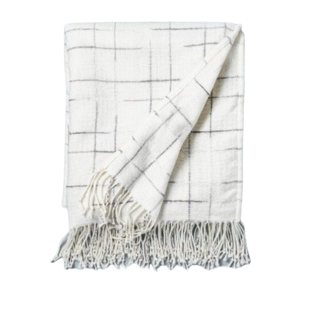 Hearth & Hand Checkered Fringe Throw in Gray Sour Cream